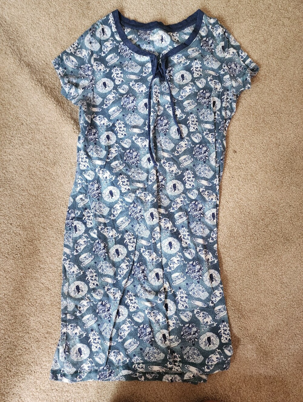Basic Editions Blue Floral-Print Short Sleeve Midi Dress